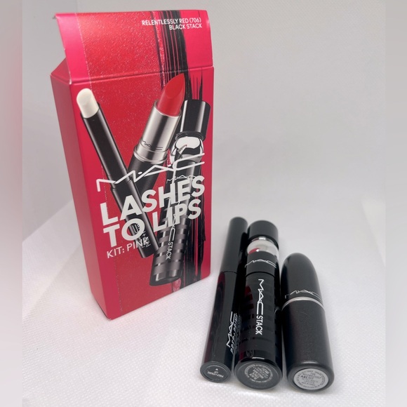 New MAC Cosmetics Lashes To Lips Kit Pink in Relentlessly Red & Black Stack(706) - Picture 2 of 5